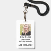 従業員シンプルロゴのフォトバーコードID バッジ (正面（ネックストラップ付）)