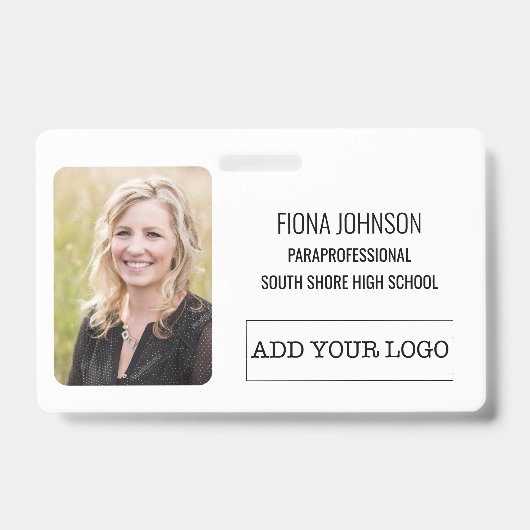 従業員シンプルロゴのフォトバーコードID バッジ (正面)