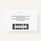 従業員シンプルロゴのフォトバーコードID バッジ (裏面)