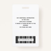 従業員シンプルロゴの写真IDバーコード バッジ (裏面)