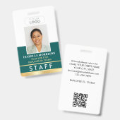 従業員スタッフID名ロゴグリーン金ゴールドグラデーション バッジ (正面&裏面)