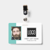 従業員スタッフID |ティール（緑がかった色）ロゴ写真 バッジ (Front with Clip)