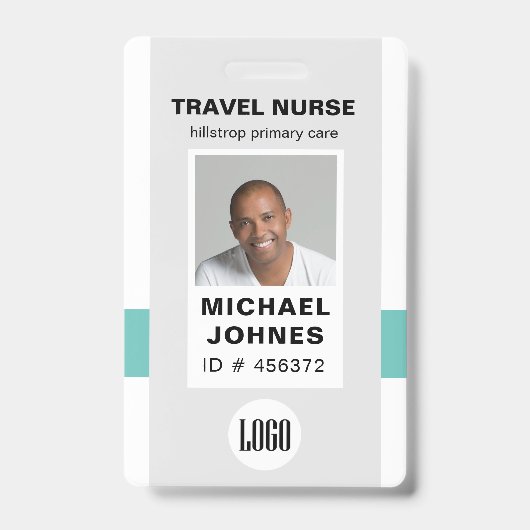 従業員ナースの写真とロゴ名のバッジ バッジ (正面)