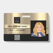 従業員バーコードロゴ名スキャナブラック金ゴールドルクス バッジ (Front)