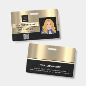 従業員バーコードロゴ名スキャナブラック金ゴールドルクス バッジ (Front & Back)