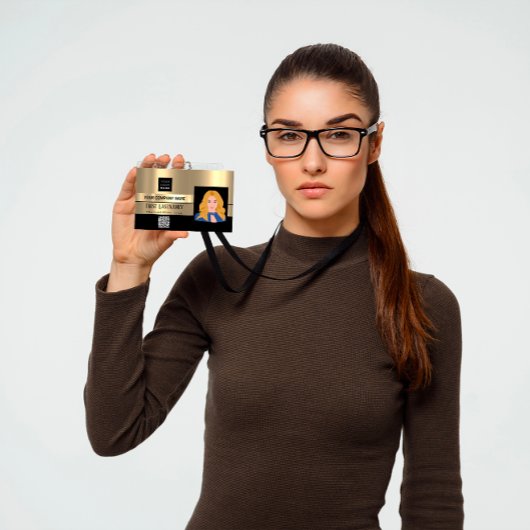 従業員バーコードロゴ名スキャナブラック金ゴールドルクス バッジ