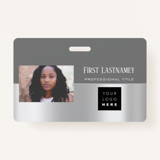 従業員バーコードロゴ名スキャナーグレーブラック バッジ (正面)