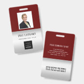 従業員バーコードロゴ名スキャナーグレーマルーン バッジ (表裏)