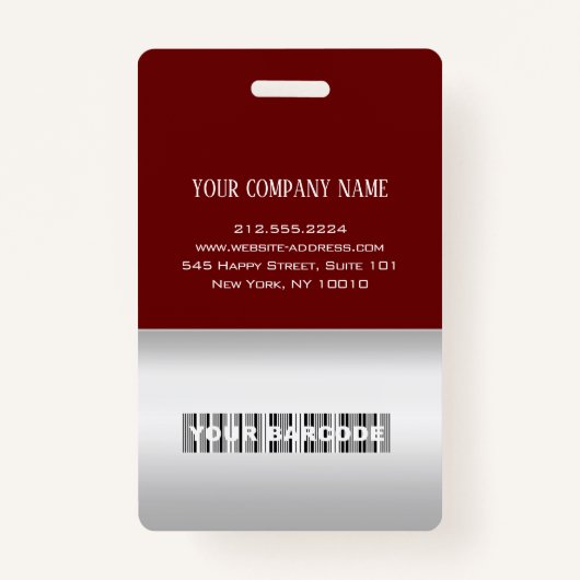従業員バーコードロゴ名スキャナーグレーマルーン バッジ (裏面)