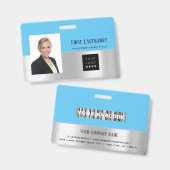 従業員バーコードロゴ名スキャナーグレー海 バッジ (正面＆裏面)