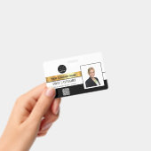 従業員バーコードロゴ名スキャナーストライプ金ゴールド バッジ (手持ち)