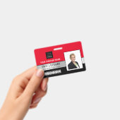 従業員バーコードロゴ名スキャナーブラックレッド バッジ (手持ち)