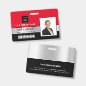 従業員バーコードロゴ名スキャナーブラックレッド バッジ (表裏)