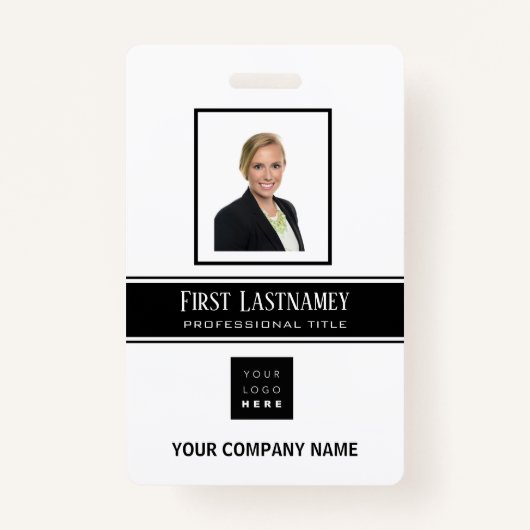 従業員バーコードロゴ名スキャナー白（縦） バッジ (正面)