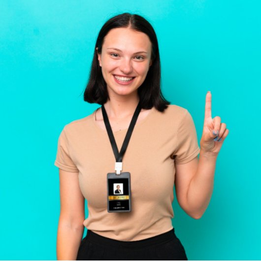 従業員バーコードロゴ名スキャン金ゴールド垂直 バッジ