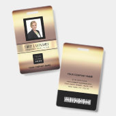 従業員バーコードロゴ名スキャン金ゴールド垂直 バッジ (正面&裏面)