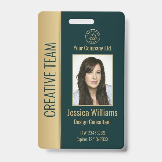 従業員パーソナライズされた企業のの緑ID バッジ (正面)