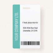 従業員パーソナライズされた企業のティール（緑がかった色）ID バッジ (裏面)