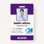 従業員パーソナライズされた写真ナース紫バッジ バッジ (正面)