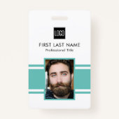 従業員パーソナライズされた | ティール(緑がかった色)ロゴスタッフフォト バッジ (正面)