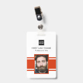 従業員パーソナライズされた | 赤いロゴスタッフの写真 バッジ (クリップ付き表面)