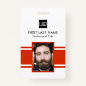 従業員パーソナライズされた | 赤いロゴスタッフの写真 バッジ (正面)