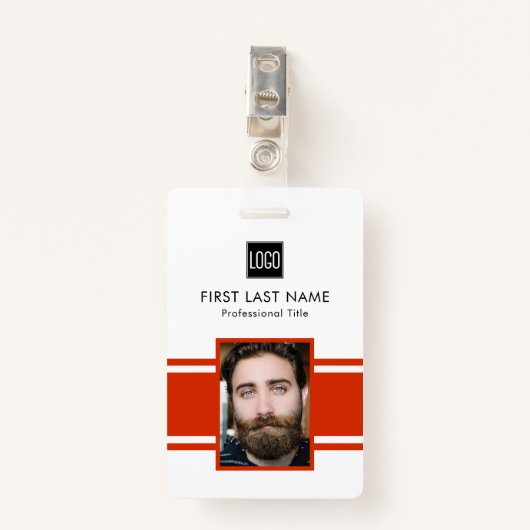 従業員パーソナライズされた | 赤いロゴスタッフの写真 バッジ (正面クリップ)
