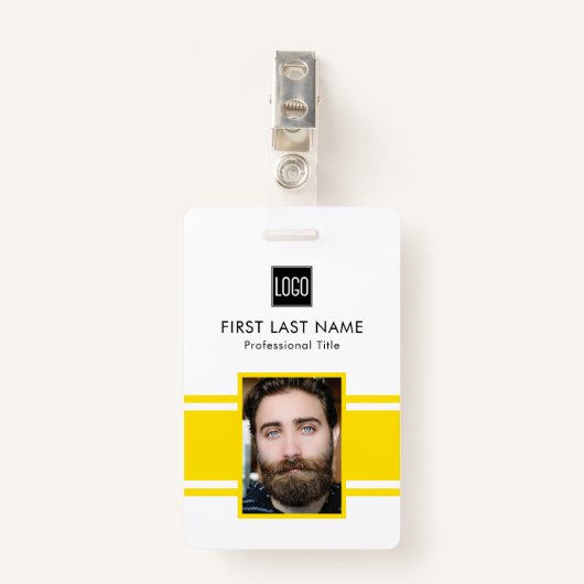 従業員パーソナライズされた | 黄色のロゴスタッフの写真 バッジ (正面クリップ)