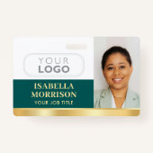 従業員ビジネスカスタムIDロゴQRグリーン金ゴールド バッジ (正面)