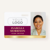 従業員ビジネスカスタムIDロゴQRプラム金ゴールド バッジ (正面)