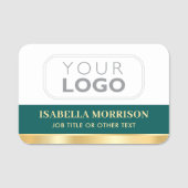 従業員ビジネス会社ロゴID緑の金ゴールド 名札 (正面)