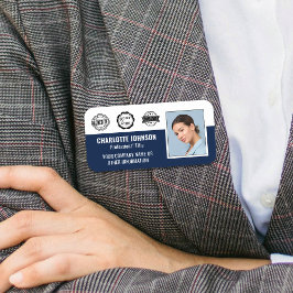 従業員ビジネス認定IDフォトネイビーブルー 名札