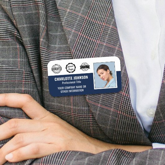 従業員ビジネス認定IDフォトネイビーブルー 名札