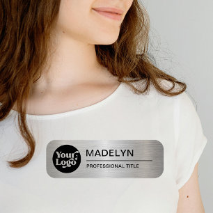 従業員ビジネス ロゴ メタリックシルバー マグネット 名札