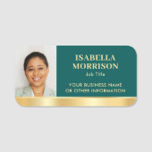 従業員ビジネスIDスタッフフォトグリーン金ゴールド 名札 (正面)