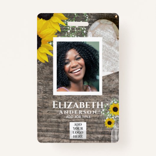 従業員フォトバッジQRコードバーコードヒマワリ バッジ (正面)