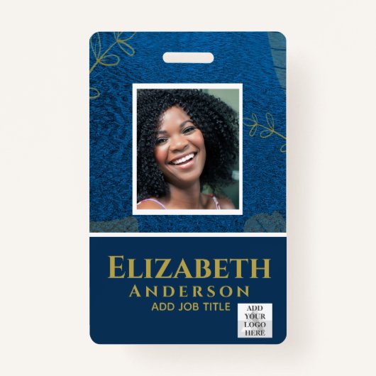 従業員フォトバッジQRコードバーコードブルー金ゴールド バッジ (正面)