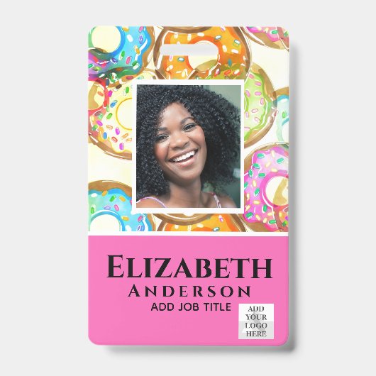 従業員フォトバッジQRコードバーコードベーカーのドーナツ バッジ (正面)