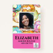 従業員フォトバッジQRコードバーコードベーカーのドーナツ バッジ (正面)