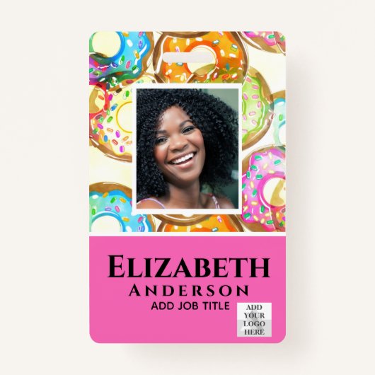 従業員フォトバッジQRコードバーコードベーカーのドーナツ バッジ (正面)