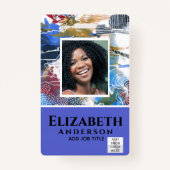 従業員フォトバッジQRコードバーコード抽象芸術ブルー バッジ (正面)