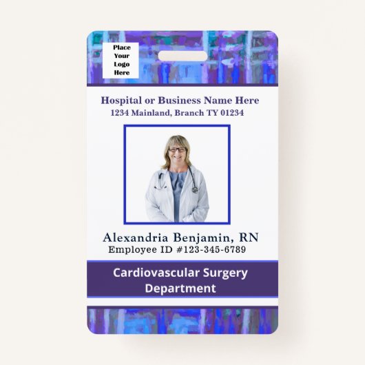 従業員フォトバーコードロゴIDビジネス バッジ (正面)