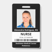 従業員フォトバーコード白黒の医療ID バッジ (正面)