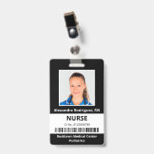 従業員フォトバーコード白黒の医療ID バッジ (正面 （クリップ付）)
