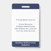 従業員フォトバーコードNavy Blue White Medical ID バッジ (Back)