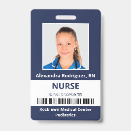 従業員フォトバーコードNavy Blue White Medical ID バッジ