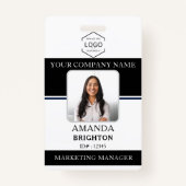 従業員フォトビジネスロゴQRコード白黒 バッジ (正面)