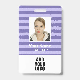 従業員フォトロゴとバーコードパープルストライプのID バッジ