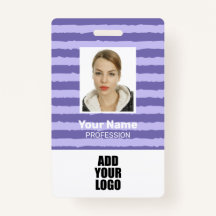 従業員フォトロゴとバーコードパープルストライプのID