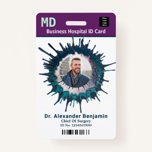 従業員フォトロゴバーコード名のパーソナライズ バッジ (正面)